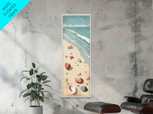 Load image into Gallery viewer, Japanese Style Art Featuring A Serene Beach Scene With Seashells And Gentle Waves, Skinny Art, Tall Art, Ukiyo-e Art, Framed Canvas Print, Wood Block Print
