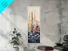 Carregar imagem no visualizador da galeria, Framed Canvas Print Of Elegant Wildflowers Set Against A Soft Background, Skinny Art, Tall Art, Japanese Style Art, Ukiyo-e Art, Wood Block Print
