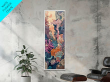 Load image into Gallery viewer, Framed Canvas Print Of A Coral Reef Scene Filled With Vibrant Marine Life, Skinny Art, Tall Art, Japanese Style Art, Ukiyo-e Art, Wood Block Print
