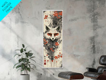 Load image into Gallery viewer, Fox Head Amidst Red Flowers On Textured Background Skinny Art Wood Block Print Framed Canvas Print
