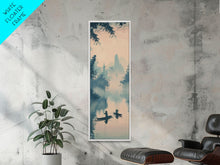 Load image into Gallery viewer, Tranquil Fishermen In Early Morning Misty Lake Scene Ukiyo-e Wood Block Skinny Tall Framed Canvas Print Japanese Style Art
