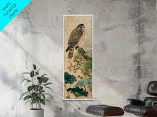 Load image into Gallery viewer, Majestic Hawk Perched Among Verdant Foliage Ukiyo-e Tall Skinny Wood Block Framed Canvas Print Japanese Style Art
