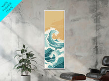 Load image into Gallery viewer, Majestic Ocean Wave In A Minimalist Style – Framed Canvas Print With Skinny Art And Tall Art Featuring Ukiyo-E Art And Japanese Style Art
