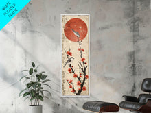 Load image into Gallery viewer, Delicate Birds Perched On Blooming Branch With Red Sun For Traditional Japanese Wall Art Decor Ukiyo-e Style Framed Canvas Print
