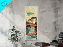 Load image into Gallery viewer, Stunning Mount Fuji With Red Bridge Reflection, Skinny Tall Framed Canvas Print, Feng Shui-Inspired Japanese Style Art For Wall Art
