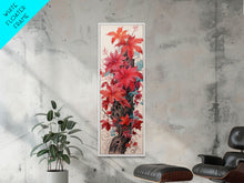 Load image into Gallery viewer, Vibrant Red Leaves On A Gnarled Tree Trunk, Tall Skinny Canvas Print For Feng Shui Decor, Japanese Style Wall Art
