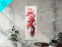 Carregar imagem no visualizador da galeria, Autumn Leaves On A Twisted Trunk, Tall Skinny Canvas Print, Perfect For Feng Shui Spaces, Japanese Style Wall Art
