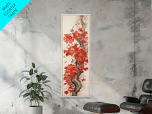 Load image into Gallery viewer, Striking Red Leaves And Berries On A Gnarled Tree, Tall Skinny Canvas Print For Feng Shui-Inspired Wall Art, Japanese Style Art
