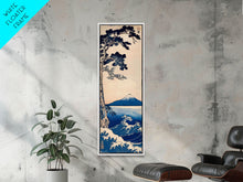 Load image into Gallery viewer, Skinny Art Tall Art Framed Canvas Print Japanese Style Art Blue Pine Tree Mount Fuji Wood Block Print Ukiyo-e Feng Shui Wall Art
