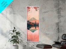 Load image into Gallery viewer, Skinny Art Tall Art Framed Canvas Print Japanese Style Art Mount Fuji Lake Reflection Red Maple Wood Block Print Ukiyo-e Feng Shui Wall Art
