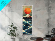 Load image into Gallery viewer, Skinny Art Tall Art Framed Canvas Print Japanese Style Art Mount Fuji Sunset Wood Block Print Ukiyo-e Feng Shui Wall Art
