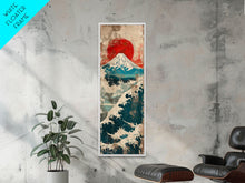 Load image into Gallery viewer, Skinny Art Tall Art Framed Canvas Print Japanese Style Art Retro Red Sun Mount Fuji Wood Block Print Ukiyo-e Feng Shui Wall Art

