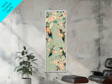 Load image into Gallery viewer, Hummingbirds And Cherry Blossoms In Japanese Style Canvas, Ukiyo-e Inspired Woodblock Art, Framed Canvas Print, Japanese Tall Skinny Wall Art, Ready To Hang
