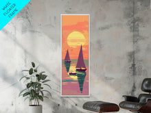 Load image into Gallery viewer, Sailing Boats In The Sunset Over Serene Waters In Japanese Style Ukiyo-e Art Framed Canvas Print Skinny Art Tall Art
