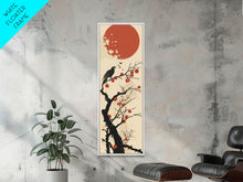 Carregar imagem no visualizador da galeria, Blackbird Perched On A Branch Under The Red Sun In Japanese Style Ukiyo-e Art Framed Canvas Print Skinny Art Tall Art

