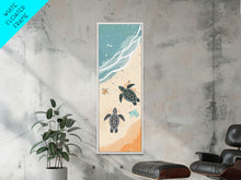 Load image into Gallery viewer, Sea Turtles On Japanese Beach Canvas Print, Ukiyo-e Woodblock Style, Framed Canvas Print, Tall Skinny Japanese Wall Art, Ready To Hang
