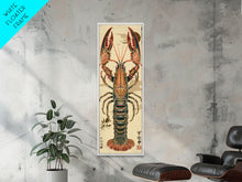 Load image into Gallery viewer, Detailed Lobster Illustration On Beige Background Skinny Art Wood Block Print Japanese Style Art Framed Canvas Print Tall Art Ukiyo-e Art

