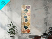Cargar imagen en el visor de la galería, Colorful Shells On Textured Background Skinny Art Wood Block Print Japanese Style Art Framed Canvas Print Tall Art Ukiyo-e Art
