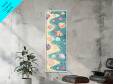 Load image into Gallery viewer, Shells On Shoreline Canvas In Ukiyo-e Style, Japanese Woodblock Print, Framed Canvas Print, Tall Skinny Japanese Wall Art, Ready To Hang
