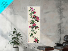 Load image into Gallery viewer, Pink Hibiscus Flowers On Branch Skinny Art Wood Block Print Japanese Style Art Framed Canvas Print Tall Art Ukiyo-e Art
