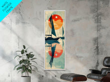 Load image into Gallery viewer, Serene Sunset Sailing Skinny Art Tall Art Japanese Ukiyo-e Inspired Ocean Framed Canvas Print for Home and Office Decor

