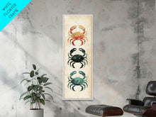 Load image into Gallery viewer, Coastal Crabs Skinny Art Tall Art Japanese Ukiyo-e Inspired Nautical Framed Canvas Print for Beach House or Ocean Lovers
