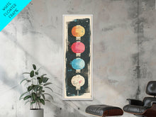 Load image into Gallery viewer, Colorful Lanterns Hanging in a Vertical Row with Abstract Background - Skinny Art, Japanese Wall Decor, Framed Canvas Print, Ukiyo-e Style
