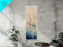 Load image into Gallery viewer, Sailboats On Calm Sea Canvas In Japanese Ukiyo-e Style, Traditional Woodblock Print, Framed Canvas Print, Tall Skinny Japanese Wall Art, Ready To Hang

