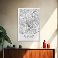 Cargar imagen en el visor de la galería, Cincinnati Street Map, Ohio Map, City Map Art, Minimalist Art, Wall Art, Canvas Print, Canvas Wall Art, Travel Wall Décor, Gift For Her
