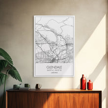 Carregar imagem no visualizador da galeria, Glendale Street Map, California Map, City Map Art, Minimalist Art, Wall Art, Canvas Print, Black And White Map, Gifts For Him, Travel Art
