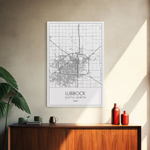 Load image into Gallery viewer, Lubbock Street Map, Texas Map, City Map Art, Modern Art, Wall Art, Canvas Print, Travel Print, Farmhouse Wall Décor, Boyfriend Gift
