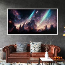 Carregar imagem no visualizador da galeria, Aurora Borealis Landscape Canvas Print, Mountains of Norway, cool wall art, unique wall art, mountain landscape wall art, space and stars
