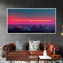 Load image into Gallery viewer, Los Angeles Wall Art, California at sunset canvas print, outrun style, vapor wave, synth wave sunset, ready to hang wall art
