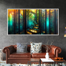 Cargar imagen en el visor de la galería, Fantasy wall art, canvas print, magical forest, fantasy landscape art, ready to hang wall art, bioluminescent glowing fantasy wall decor
