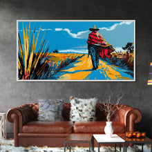 Load image into Gallery viewer, Cowboy Walking Down Desert Road, Perfect Minimalist Art, Framed Canvas Print, Boho Living Room Decor, Western Home Decoration
