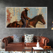 Load image into Gallery viewer, Cowboy Riding Horse in Abstract Style, Perfect Bedroom Art, Framed Canvas Print, Rustic Living Room Decor, Modern Home Decoration
