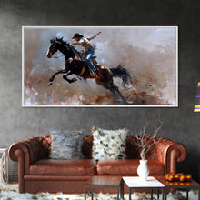 Carregar imagem no visualizador da galeria, Action-Packed Rodeo Scene with Bucking Horse, Beautiful Framed Canvas Print, Western Living Room Art, Rustic Bedroom Decor, Wall Art
