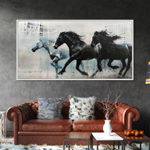 Carregar imagem no visualizador da galeria, Galloping Horses in Monochrome Abstract Landscape, Perfect Wall Art, Framed Canvas Print for Living Room or Bedroom Decor, Equestrian Art
