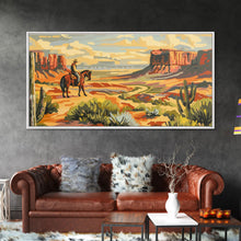 Load image into Gallery viewer, Cowboy Overlooking Desert Canyon, Framed Canvas Print for Rustic Living Room Decor, Western Wall Art, Home and Bedroom Decoration
