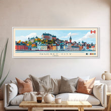 Load image into Gallery viewer, Quebec City, Canada Panoramic Travel Poster Canvas Print, Quebec City, Canada Painting, Canada Art, Quebec City Travel Art, Guest Room Painting
