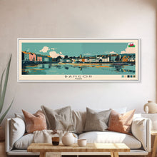 Load image into Gallery viewer, Bangor, Wales Panoramic Canvas Print, Bangor, Wales Painting, Wales Art, Bangor Travel Poster, Travel Art, Housewarming Gift
