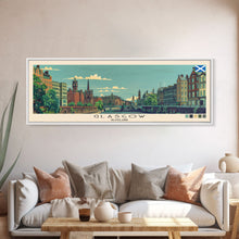 Load image into Gallery viewer, Glasgow, Scotland Panoramic Canvas Print, Glasgow, Scotland Painting, Scotland Art, Glasgow Travel Poster, Travel Art, Living Room Painting
