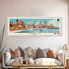 Load image into Gallery viewer, Karachi, Pakistan Panoramic Canvas Print, Karachi, Pakistan Painting, Pakistan Art, Karachi Travel Poster, Travel Art, Housewarming Gift
