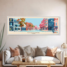 Load image into Gallery viewer, Oshawa, Canada Panoramic Canvas Print, Oshawa, Canada Painting, Canada Art, Oshawa Travel Poster, Travel Art, Housewarming Gift
