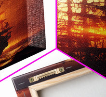 Load image into Gallery viewer, Ghost Ship and Full Moon, Spooky Pirate Ship Art, Framed Canvas Print, Ready To Hang Framed Wall Art, Living Room Wall Hanging
