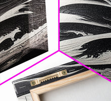 Carregar imagem no visualizador da galeria, Black and White Tidal Waves, Japanese Style Art, Framed Canvas Print, Ready To Hang Framed Wall Art, Living Room Wall Decor

