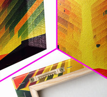 Load image into Gallery viewer, Unique art deco style abstract art, reflections of a sunset through stained glass, framed canvas print
