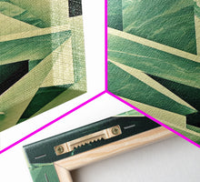 Load image into Gallery viewer, Cubism abstract geometric painting print, green marble shapes, framed canvas print
