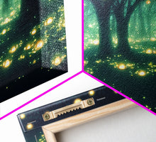 Carregar imagem no visualizador da galeria, Fantasy forest wall decor, ready to hang 3 piece canvas print, 3 piece wall art, firefly wall art, Fireflies In A Fairy Forest at Night
