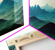 Load image into Gallery viewer, Emerald green rolling hills, fantasy mountains, 3 piece wall art, 3 piece canvas print, cool home wall decor
